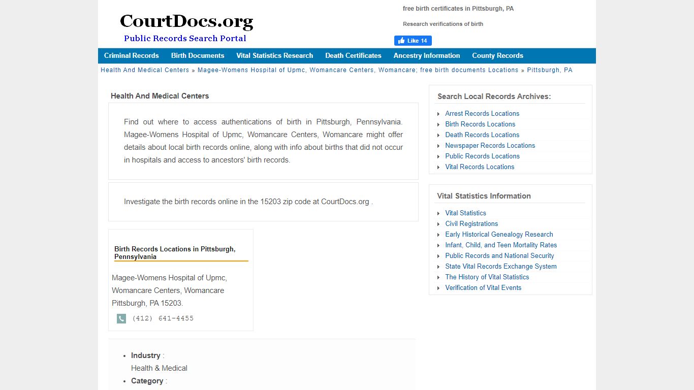 Pittsburgh, PA Birth Certificate Records - Magee-Womens Hospital Of ...
